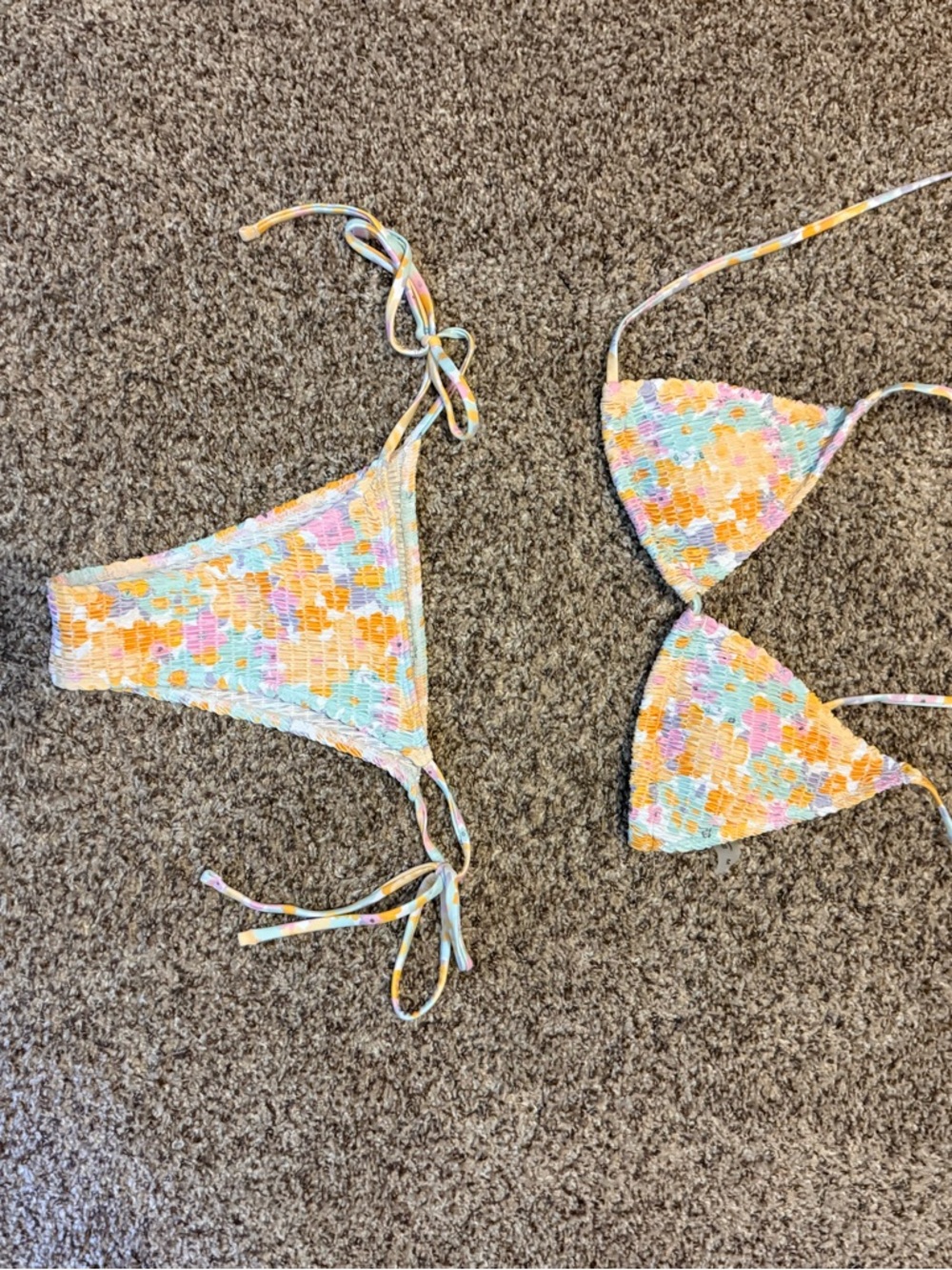 Multicolor Smocked Triangle Bikini Set